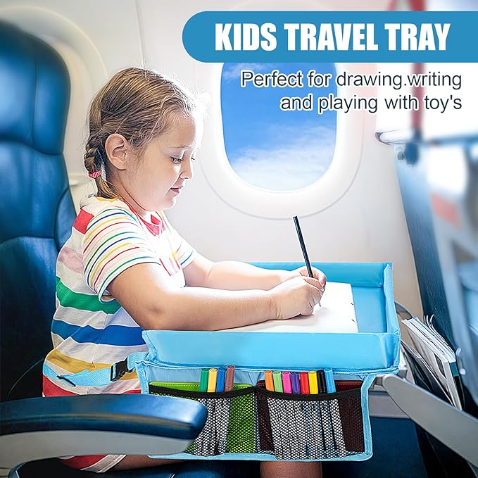 Children Auto Lap Pad - Travel Tray Tablet Holder，Car Seat Lap Tray for Toddlers, Kids，Use on Airplanes, Road Trips, Lap Desk，Tablet Holder and Carry Bag (Blue)