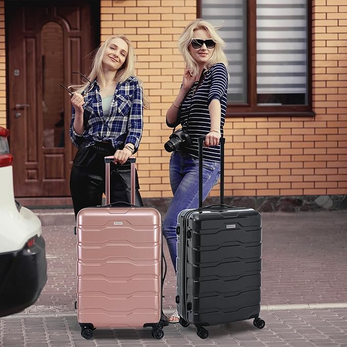 Luggage Set 3 Piece, PC+ABS Lightweight Suitcase Sets with Spinner Wheels, Hard shell Luggage Sets with TSA Lock RoseGold (20/24/28)