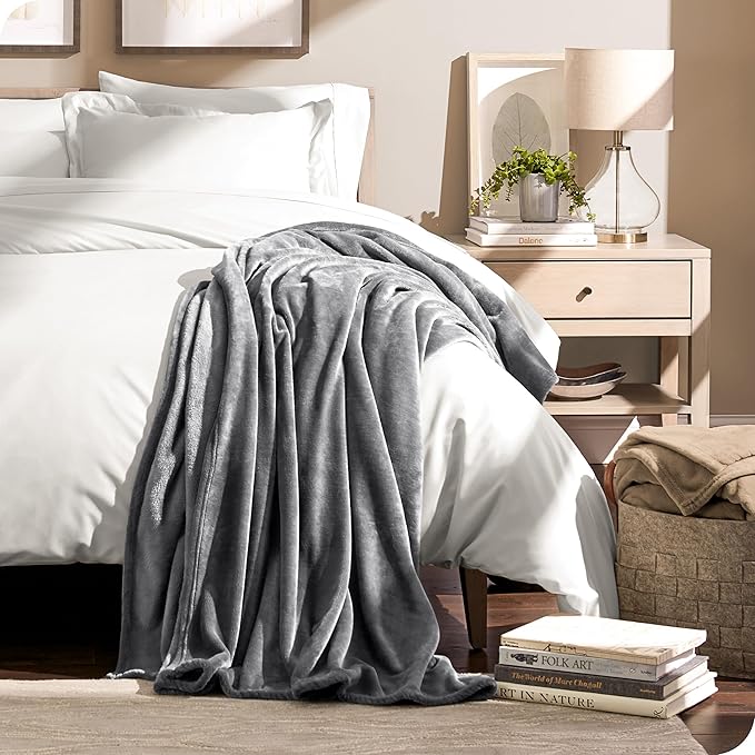 Bare Home Fleece Blanket - Full/Queen - Ultra-Soft Lightweight for Bed, Sofa, and Couch - Luxury Microplush - Cozy Warm Blanket (Full/Queen, Grey)