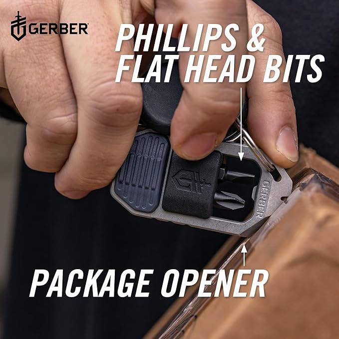 Gerber Gear Driver Keychain 5-in-1 Multitool, Clips to Pocket or Keychain with Pry Bar, Phillips and Flat Head Screwdriver Bits, and Bottle Opener, Lightweight EDC Gear for Everyday Carry, Baltic Haze