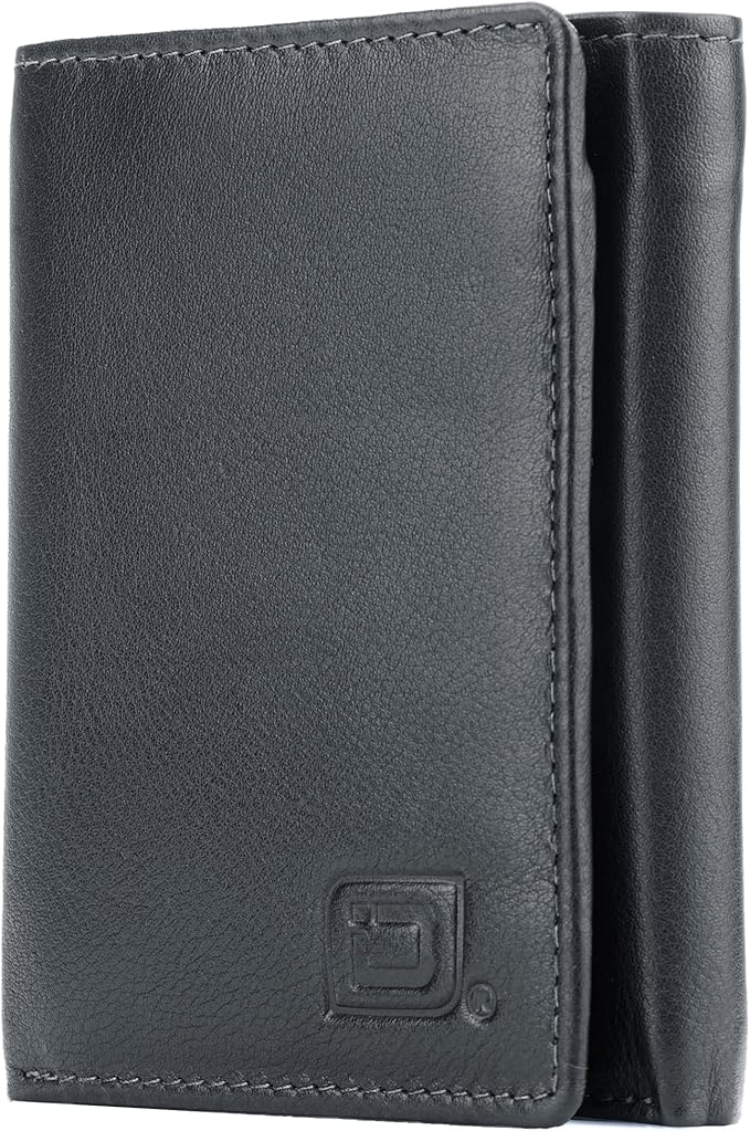 ID Stronghold Men's Leather Trifold Wallet - RFID Blocking - Black Wallet with Gift Box