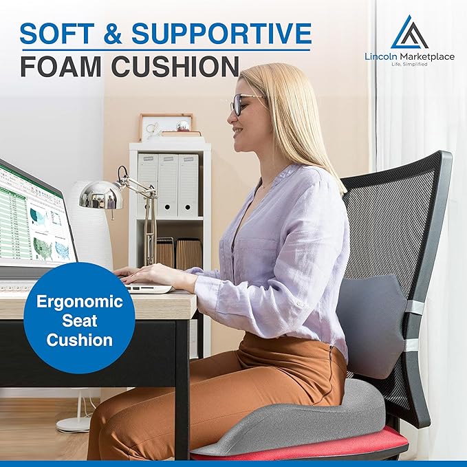Extra-Dense Memory Foam Seat Cushion – Ergonomic Design for Pain Relief, Posture Support & Pressure Reduction – Experience All-Day Comfort by Lincoln Marketplace