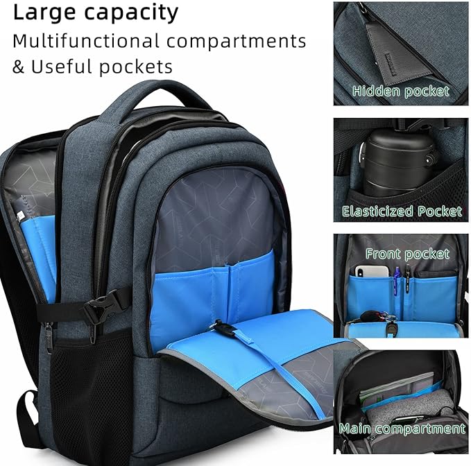 DUSLANG 17 Inch Travel Laptop Backpack Water Resistant College Backpack for Men Laptop Bag with USB Charging Port,Dark Grey