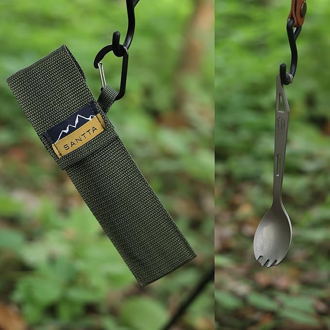 SANTTA Titanium Camping Utensil Set, Titanium(Ti) Spork, Spoon Fork & Bottle Opener Combo Camping Cutlery 2-PC Set
