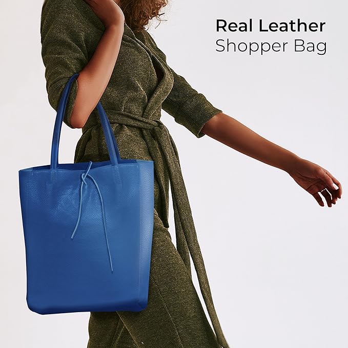 Italian Calf Leather Tote for Women with Zipper, Inner Pocket & Flat Base | Soft Unlined Shopper for Work & Travel