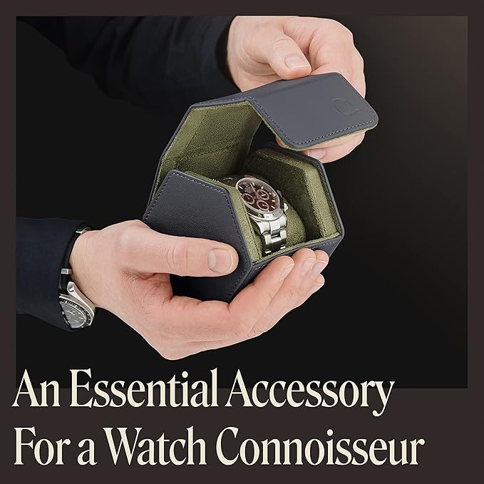 Leather Watch Cases for Men - Hexagon Single & Double Watch Roll Travel Case - Genuine Napa Leather with Velvet Interior - Storage & Display Holder 1 or 2 Watches