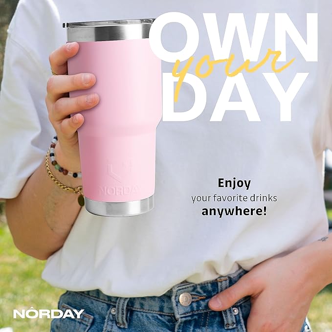 NORDAY | Tumbler with Lid - 30oz - Light Pink Insulated Tumbler - Stainless Steel Tumblers - Double Wall Insulated Travel Coffee Mug for Car Cup Holder - Keeps Temperature for 24hr - Anti Spill Lid