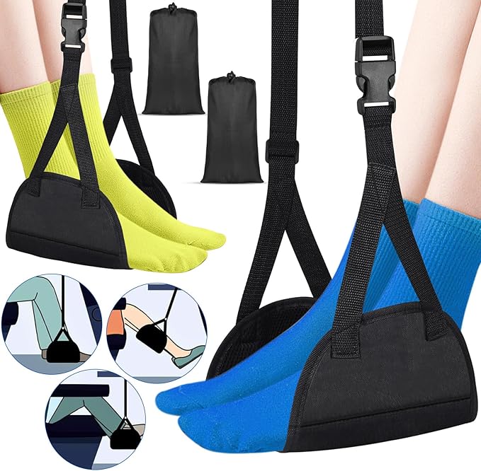 Airplane Footrest Hammock, Foot Hammock for Plane Travel, Portable Height Adjustable Travel Footrest Hammock Accessories, Lightweight Foot Hammock Suitable for Offices, Airplanes 2 pcs