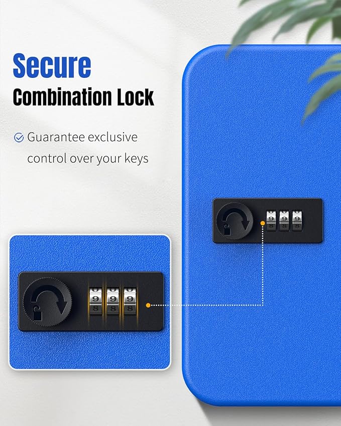 Uniclife 20 Keys Key Lock Box with Code, Wall Mount Lock Box for Keys with Code, Key Organizer with Tags, Key Cabinet, Key Storage Box for Home Office & Company, Blue