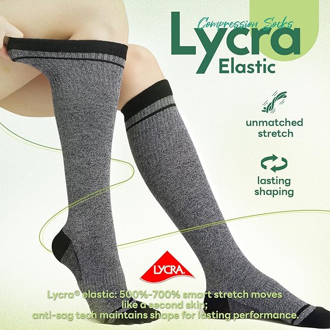 Mens Compression Socks for Men Women, 15-20 mmHg Bamboo Viscose Knee High Soft Support for Travel Daily