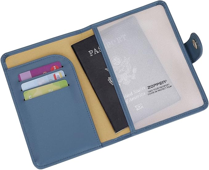 ZOPPEN Passport Holder Women, Passport Cover Travel Wallet Rfid Blocking Passport Wallet Cover Case Travel Essentials Document Organizer, Denim Blue