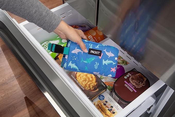PackIt Freezable Snack Box, Sea Shark, Built with ECOFREEZE® Technology, Collapsible, Reusable, Zip Closure with Buckle Handle, Designed For Work Snacks, Fresh Snacks On the Go, Adults, and All Ages