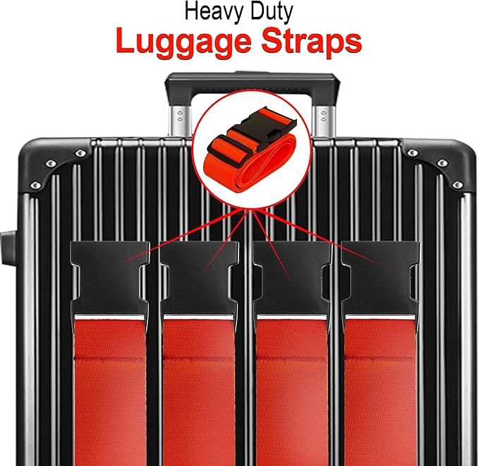 Luggage Straps for Suitcases TSA Approved Travel Belt 4 Pack by Chelmon (Red)