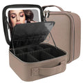 MOMIRA Travel Makeup Bag Cosmetic Bag Makeup Organizer Bag with Lighted Mirror, Adjustable Brightness in 3 Color Scenarios, Waterproof Makeup Train Case, Gift for Women - Deep Apricot