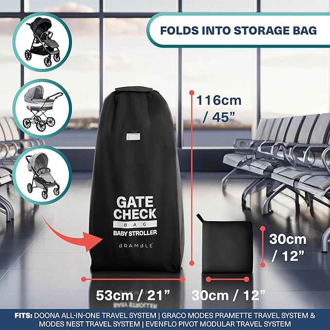 Bramble Large Stroller Bag for Airplane Travel Gate Check in Waterproof 116x53cm (Black)