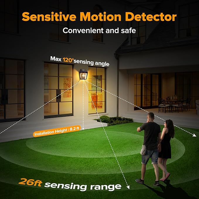 LUTEC Solar Wall Lights Outdoor, Solar Wall Lanterns with 3 Modes, Dusk to Dawn Motion Sensor Led Sconce Lights, Waterproof Exterior Front Door Porch Lights for Outside, Patio, Garage- 1Pack