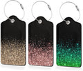 3 Pack Luggage Tag for Suitcase,Rose Golden Glitter Leather Luggage Tags with Privacy Cover Name ID Label Identifiers Travel Bag Tags for Women Men Boys Girls