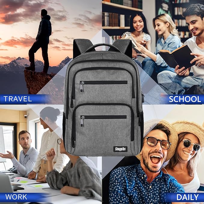 Travel Laptop Backpack, Business Carry on Backpack Flight Approved Backpack, Large Travel Work Backpacks for Men Women with USB Charger Port, Rucksack Bag, Mochila de viaje, Grey