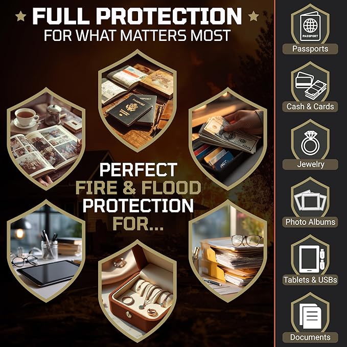 FIRESHIELD PRO Fireproof Document Box with Lock – Portable File Organizer for Hanging Letter/Legal Folders – Water Resistant, Safe Storage for Home, Office or Travel – Size: 16.1" x 12.9" x 11"