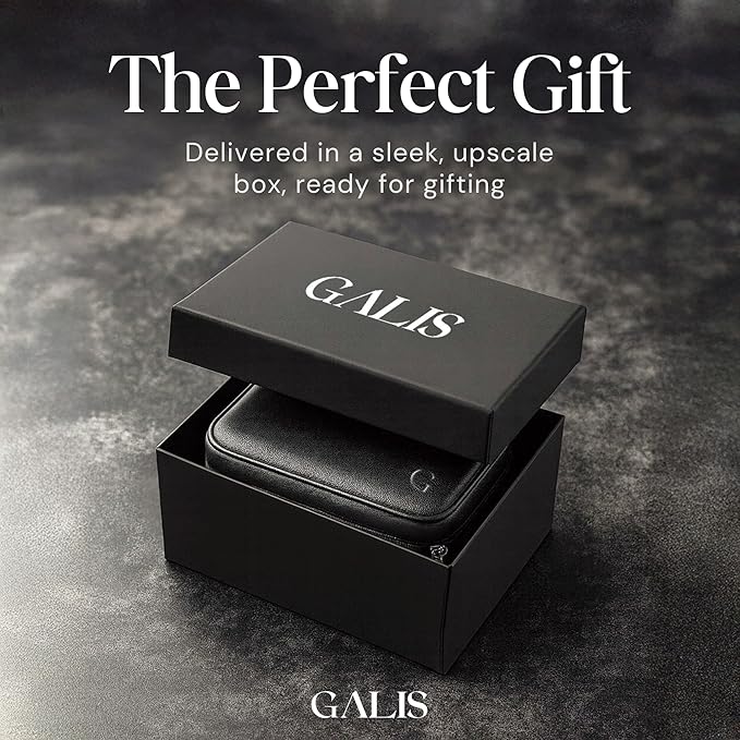 Galis Luxury Watch Case for Men High End Portable 2-Slot Watch Holder and Watch Case for Travel, Premium Watch Box for Men, Jewelry Storage Organizer, Gift for Him, Fathers, Husband (Black & Green)
