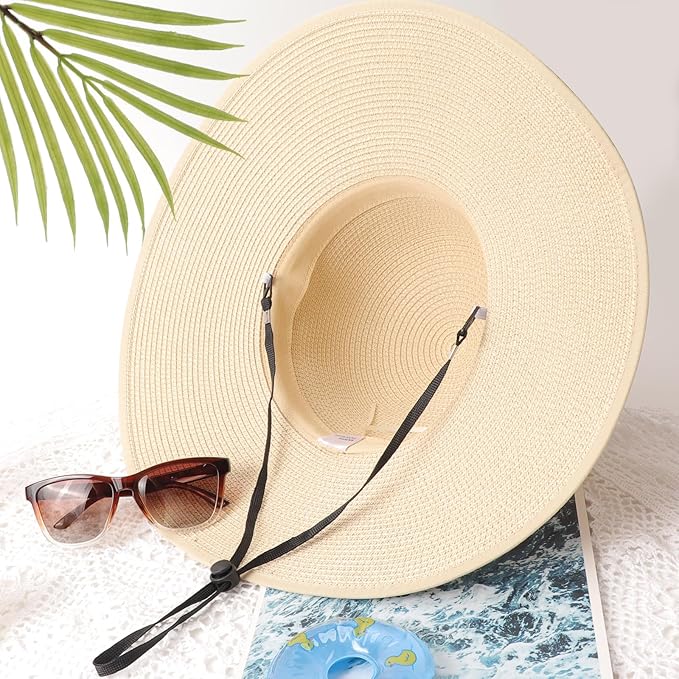 DRESHOW Beach Hats for Women Big Straw Wide Brim Summer Hat Floppy Foldable Roll up Cap Sun Hat UPF 50+
