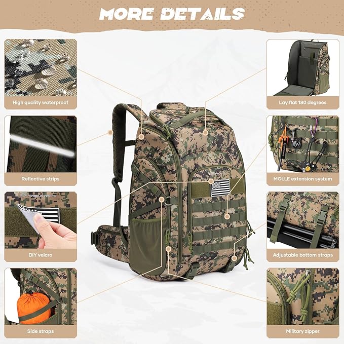 Maelstrom Tactical Backpack for Men, 40L Military Backpack,Water Resistant Assault Pack for Women, 3-Day Bug Out Bag for Hiking, Camping, Gym with Molle System-Camouflage