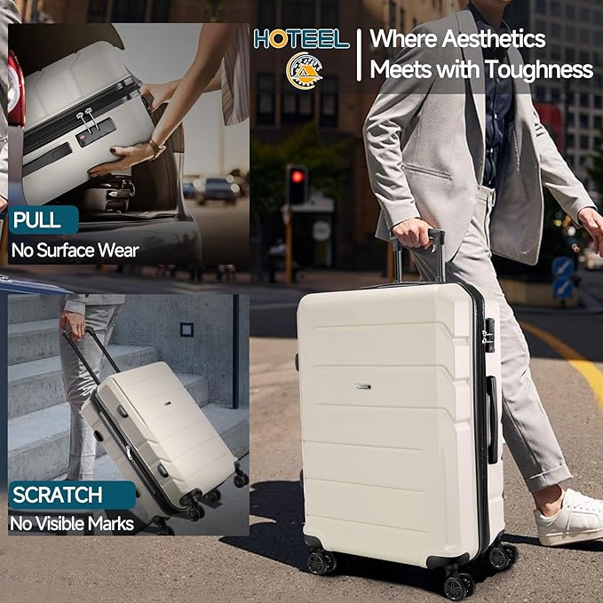 Hoteel Luggage Sets 5 Piece, ABS+PC Hard Shell Expandable Suitcases with Wheels, TSA Aproved Lock and Carry on Bags, Travel Suit Case Set for Men and Women, (5-Piece, Beige)