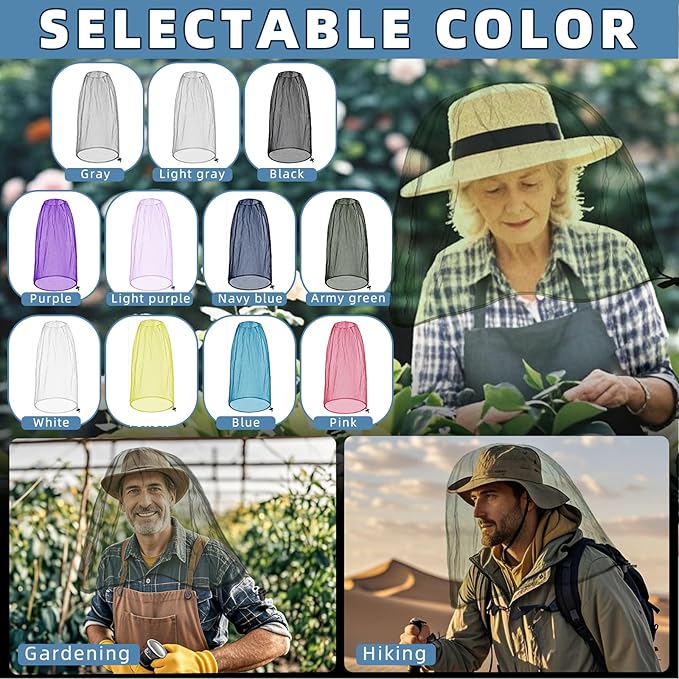 Oversized Mosquito Net 42 x 25 Inches Ultra Large Mosquito Head Net Face Neck Fly Mesh Netting Fits All Hats for Outdoor Camping Hiking Fishing Gardening Safari(Army Green)