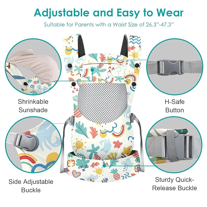 Newborn Baby Front Carrier Backpack, Toddler Baby Body Carrier, 7-66 Lbs Ergonomic Design, Lumbar Support, Lightweight