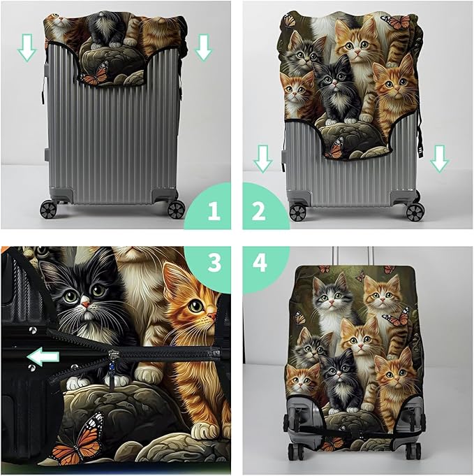 Luggage Cover Plus - Suitcase Protector with 1 Luggage Tag, Cats Family Travel Cover for 26-28 inch Luggage (L), Concealed Zipper, Washable Elastic Cloth, Dustproof, Anti-Scratch