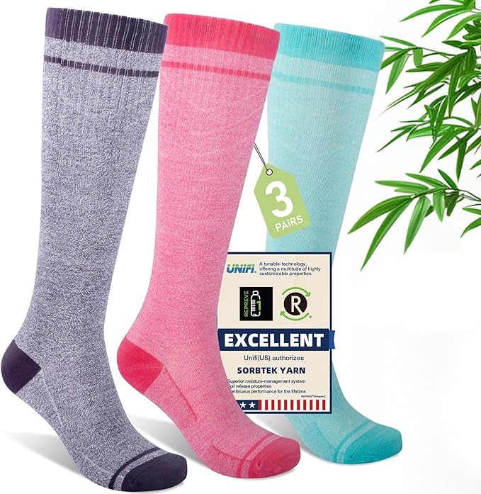 Mens Compression Socks for Men Women, 15-20 mmHg Bamboo Viscose Knee High Soft Support for Travel Daily