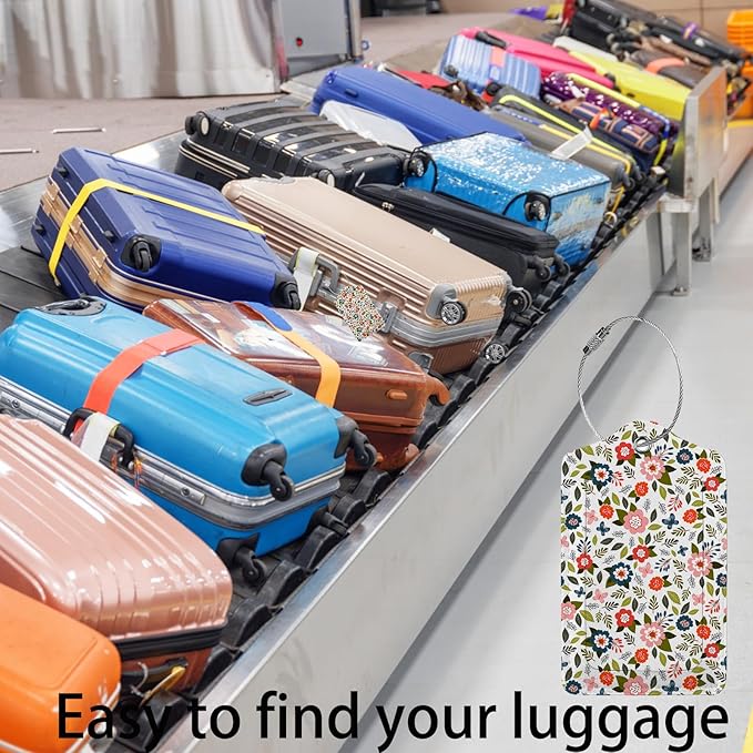 Blooming Flower Luggage Tags for Suitcases,2 Pack Luggage Tag, Leather Stainless Steel Loop Label Tag for Women Girl Travel Bag Suitcase