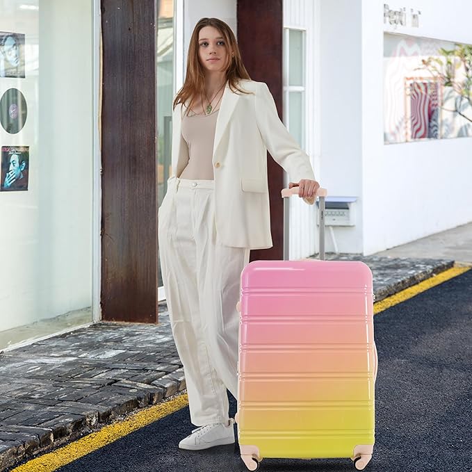 Merax Luggage Sets 3 Piece, Hardside Expandable Suitcase Set with Spinner Wheels, Lightweight Gradient Color Luggage 20+24+28 IN,Gradient Pink