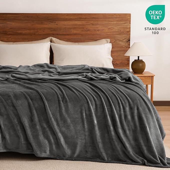 PHF Ultra Soft Fleece Blanket Twin Size, No Shed No Pilling Luxury Plush Cozy 300GSM Lightweight Blanket for Bed, Couch, Chair, Sofa Suitable for All Season, 66" x 90", Dark Grey