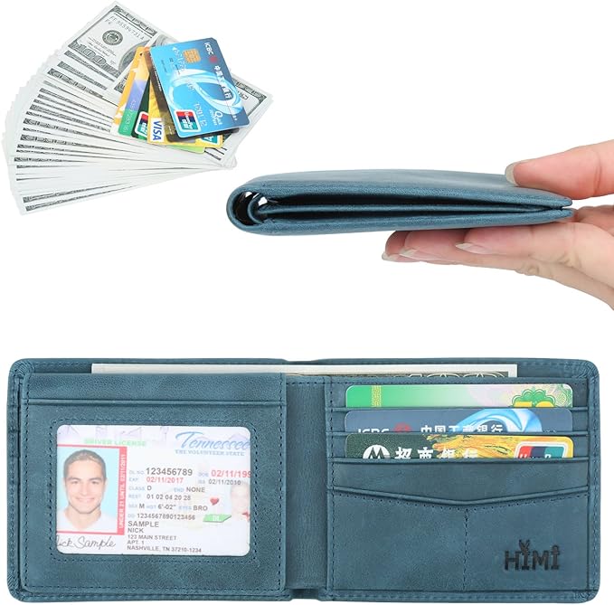 Wallet for Men-Genuine Leather RFID Blocking Bifold Stylish Wallet With 2 ID Window