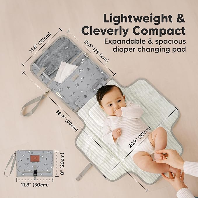 KeaBabies Portable Diaper Changing Pad - Large Waterproof Baby Changing Mat, Compact Travel Diaper Clutch, Functional Pockets Fit Newborn Essentials, Wipeable & Padded Baby Changer (Woodland)
