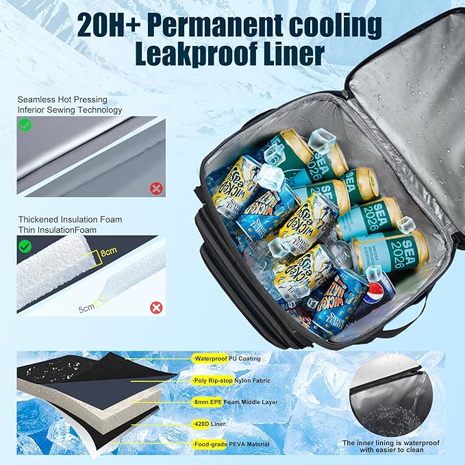 Backpack Cooler Insulated Leak Proof for Men Women 50 Cans Soft Cooler Backpack Insulated Waterproof Large Capacity Coolers Bag Portable for Lunch Camping Travel Picnic Hiking