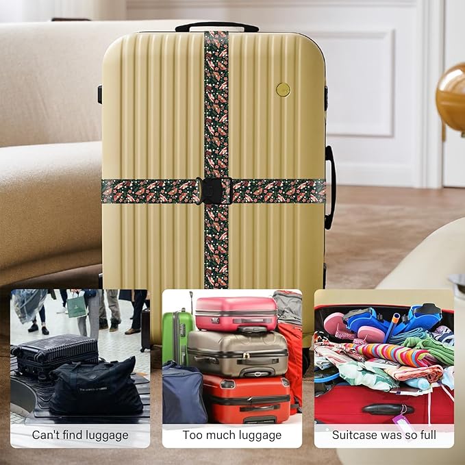 2 Pack Luggage Straps for Suitcases, Adjustable Travel Belt with Double Lock and Quick Release Buckle, Heavy Duty Nylon Bag Packing Strap, Unique Business Travel Accessories-Flower Butterfly