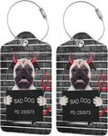 2 Pack Luggage Tags for Suitcase, Devil Pug Dog PU Leather Travel Luggage Tag with Privacy Flap, Name ID Label and Metal Loop for Women Men Suitcase Baggage Bag Backpack