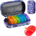 Serfeymi Weekly Travel Pill Organizer 2 Times A Day AM PM Upgraded Rainbow Pill Box 7 Day with Portable Zipper PU Leather Pill Case, Medicine Organizer for Pills, Vitamins, Fish Oils - Purple-01