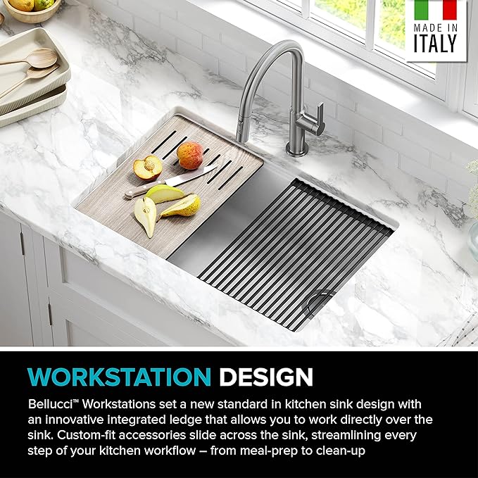 KRAUS Bellucci 30” in. Undermount Workstation Granite Kitchen Sink in White with Accessories, KGUW1-30WH