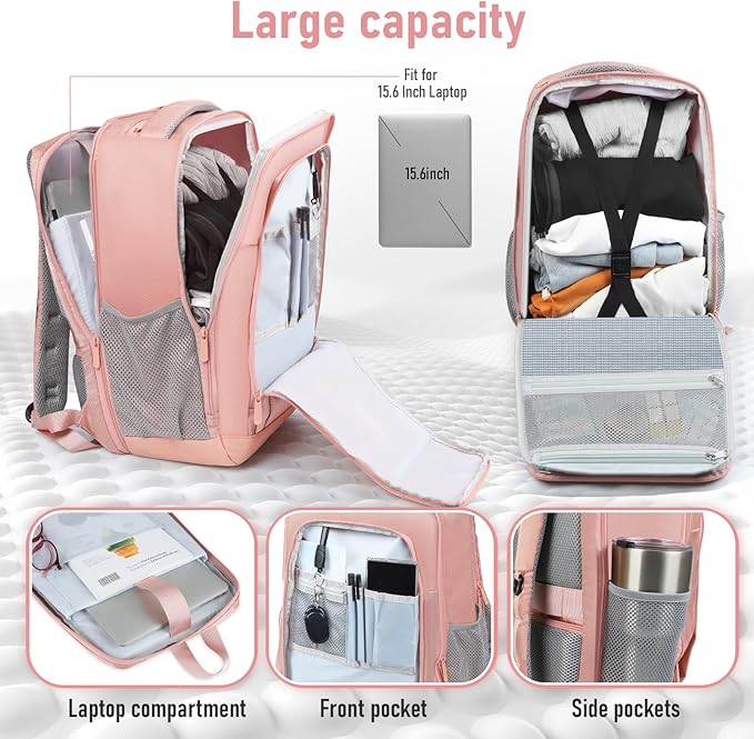 Travel Backpack, Business Anti Theft Slim Sturdy Laptops Backpack with USB Charging Port, Water Resistant College School Laptop Bag for Men & Women Fits 15.6 Inch Notebook,Pink