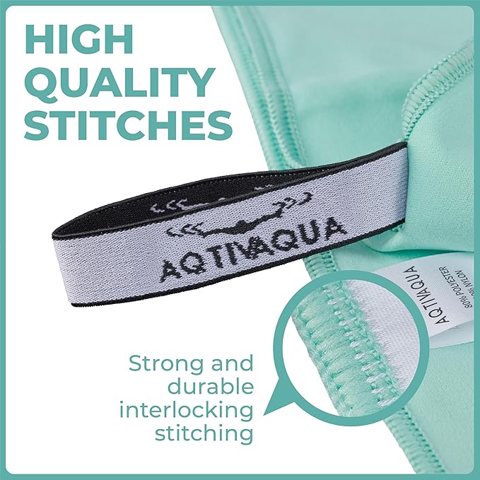 AqtivAqua Quick Dry Towel - Lightweight Microfiber Travel Towel w/Bag - Fast Drying Towel Set for Camping, Beach, Pool, Gym, Backpacking, Sports, Yoga & Swim Use, Hiking (Mint, L:30"x60")