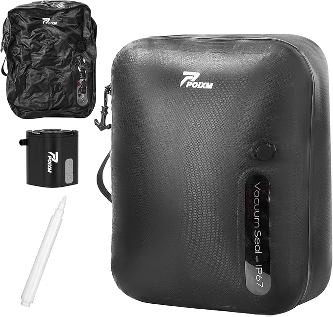 Vacuum Bags for Travel with Wireless Pump, 180° Open Zipper, IP67 Waterproof, Reusable Space Saver Compression Bags for Backpack, Suitcase, Home Storage(1 Pack + Pump)