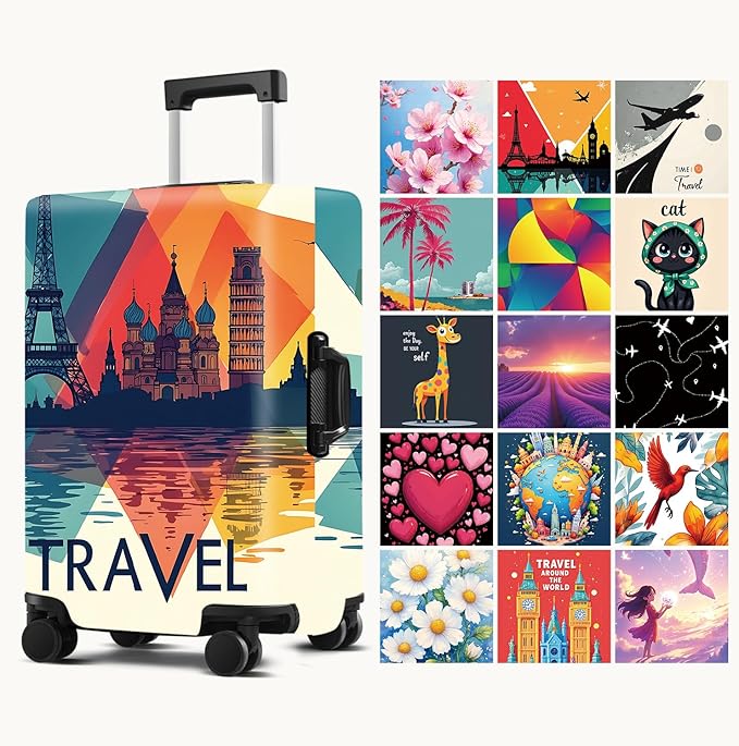 Luggage Cover Washable Suitcase Protector Anti-Scratch,Stretchable Fit for 20-34Inch Luggage Durable Travel Bag Cover with Zipper Closure (Travel-1, L(fits 28-30Inch suitcase))