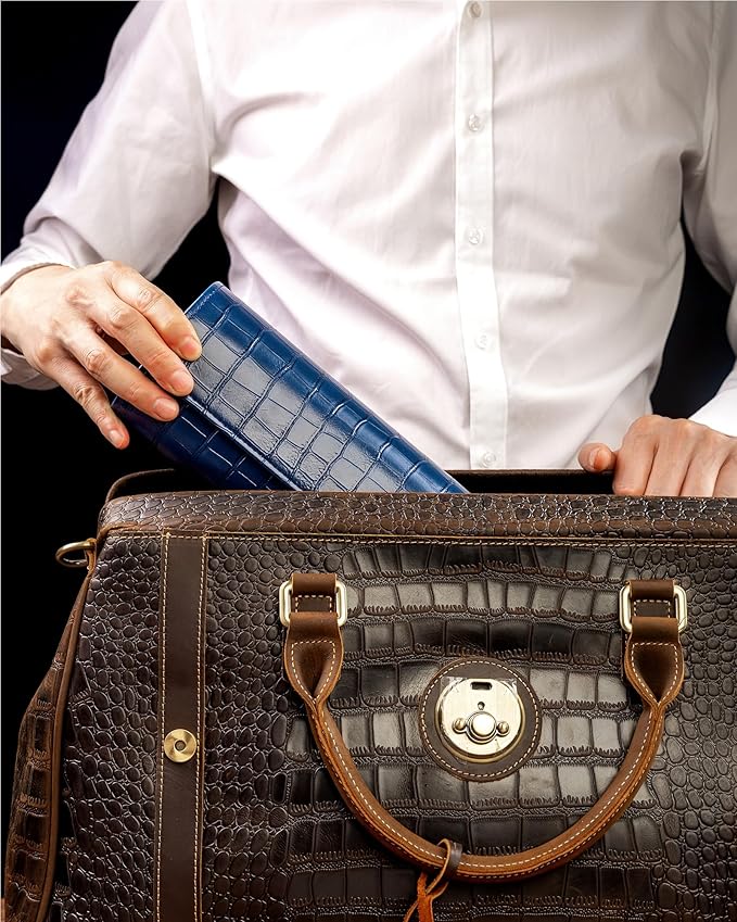 MR.OKAY 3 Watch Travel Case- Classic Leather Watch Case With Superb Texture. (Portable Watch Roll Or Organizer For Storage And Display).Festival Gift For Men, All Handcrafted By Artisans.