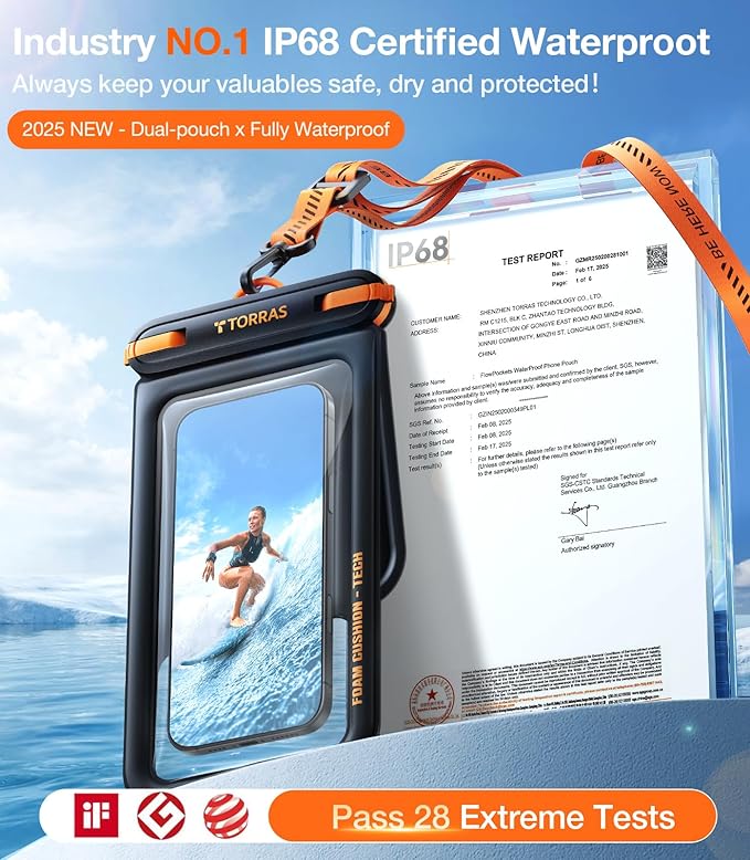 TORRAS IP68 Waterproof Phone Pouch Double Space, Floating Waterproof Phone Case with Lanyard for iPhone 16 Pro Max 15 14 13 S25 S24, Phone Dry Bag Vacation Cruise Ship Travel Essentials 7.0'', Black