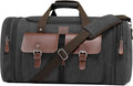 Canvas Duffle Bag for Men 60L Travel Duffel Bags Expandable Genuine Leather Duffel Overnight Weekender Carry On Bag Two Zipper Pockets Travel Bag (Black, X Large-60L)