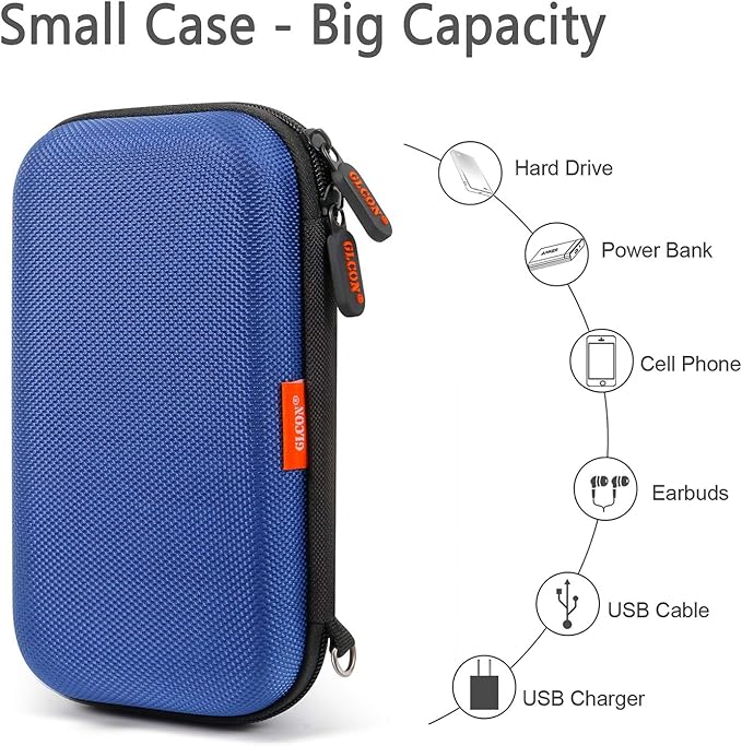 Blue Shockproof Charger Carrying Case - GLCON Small Hard Travel EVA Case for WD Seagate Toshiba Hard Drive, Power Bank, Electronic Accessories, Cord, Cable - High Protection Portable Storage Bag