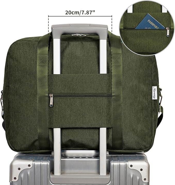 For Spirit Airlines Personal Item Bag 18x14x8 Foldable Travel Duffel Bag Underseat Carry on Luggage for Women and Men 30L (Army Green)
